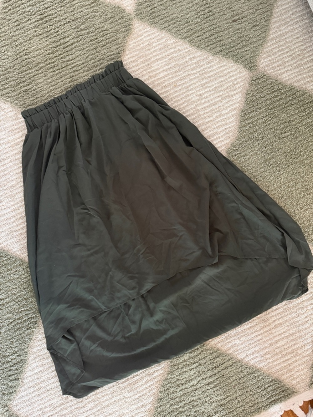 Elegant Olive High-Low Skirt with Elastic Waist